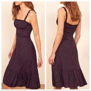 Reformation Navy Granada Virgil Floral Midi Dress